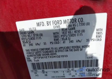 2013 Ford F-150 Lariat from USA, damaged, VIN 1FTFW1ETXDKG21533